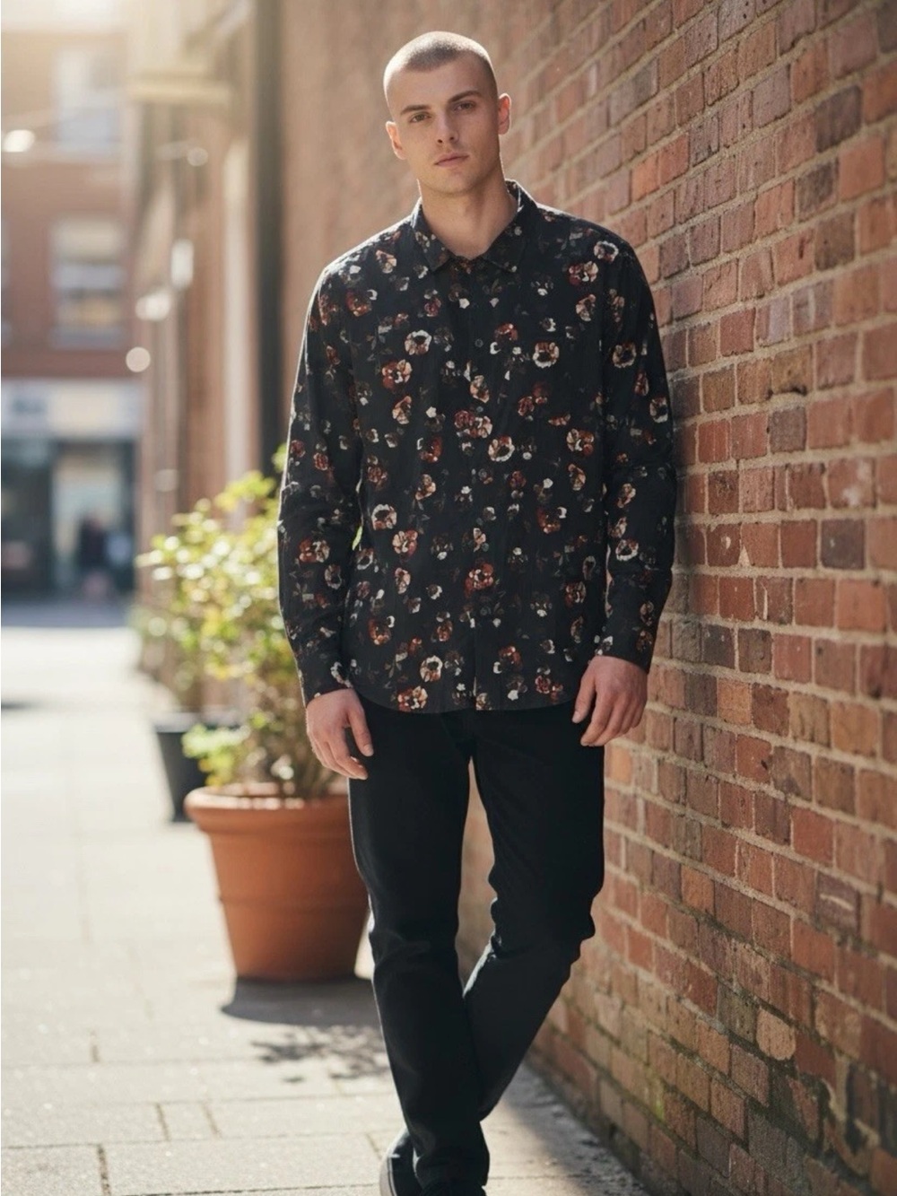 Todd Snyder Albiate Men's 100% Cotton Long Sleeve Shirt Brown Floral Size XL
